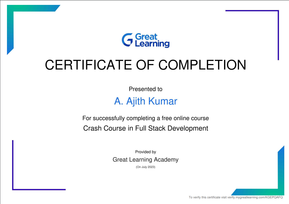 Crash Course in Full Stack Development Certificate